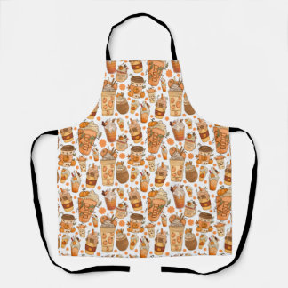 Fall Coffee Latte Pumpkin Pattern  Apron