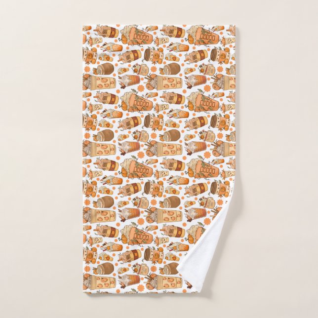Fall Coffee Latte Pumpkin Pattern Hand Towel (Hand Towel)