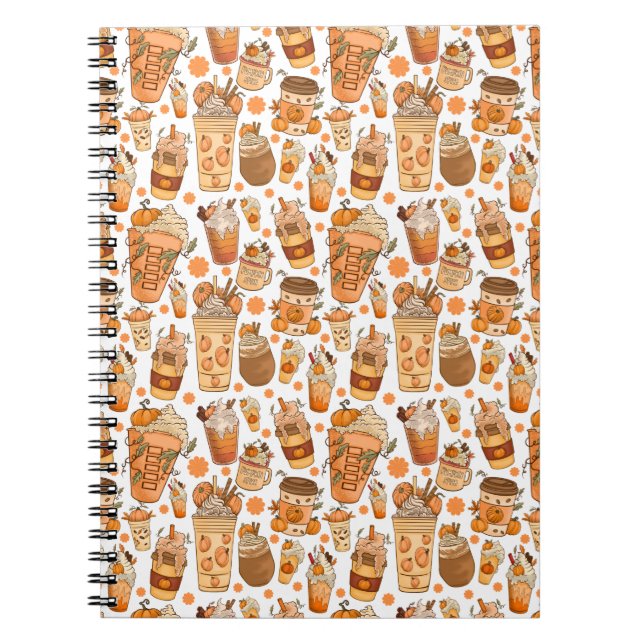Fall Coffee Latte Pumpkin Pattern Notebook (Front)