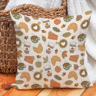 Fall Coffee Lover Pumpkin Spice Autumn Bakery Throw Pillow