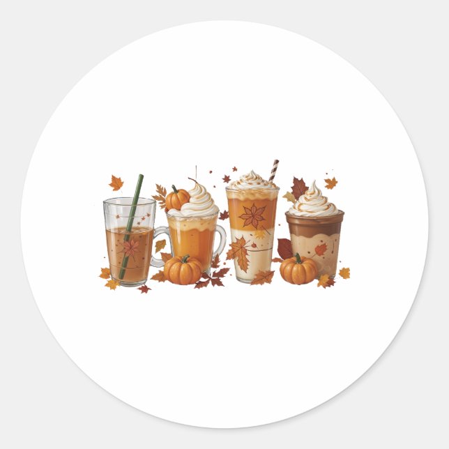 Fall Coffee Pumpkin Classic Round Sticker (Front)