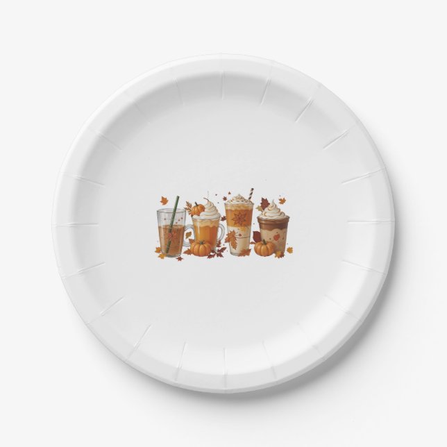 Fall Coffee Pumpkin Paper Plate (Front)