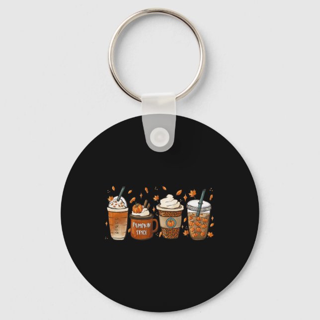 Fall Coffee Pumpkin Spice Junkie Latte Autumn Coff Keychain (Front)
