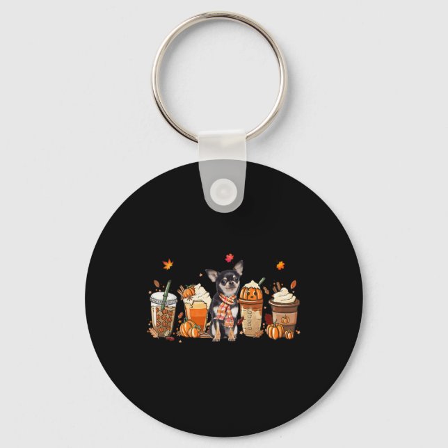 Fall Coffee Pumpkin Spice Latte Iced Autumn Chihua Keychain (Front)