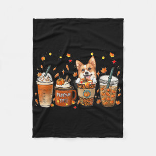 Fall Coffee Pumpkin Spice Latte Iced Autumn Corgi  Fleece Blanket