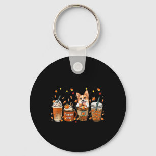 Fall Coffee Pumpkin Spice Latte Iced Autumn Corgi  Keychain
