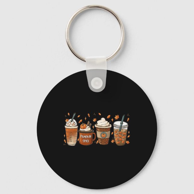 Fall Coffee Pumpkin Spice Latte Iced Warm Cozy Aut Keychain (Front)