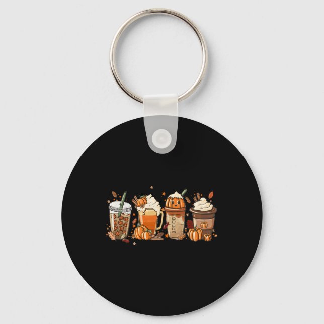 Fall Coffee Pumpkin Spice Latte Iced Warm Cozy Aut Keychain (Front)