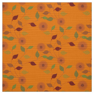 Fall Collection Bright Orange Flower Leaf Pattern Fabric