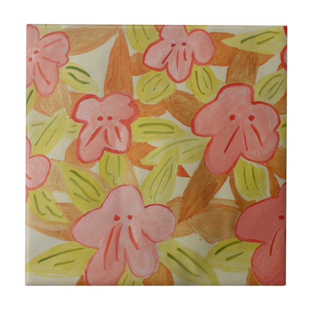 Fall Colored Flowers Ceramic Tile (Front)