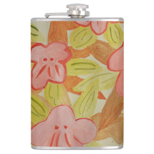 Fall Colored Flowers Vinyl Wrapped Flask
