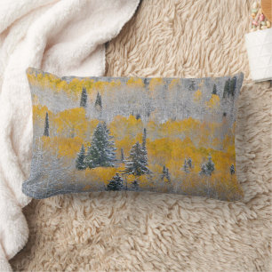 Fall Colors of Aspens & Fresh Snow Keebler Pass Lumbar Pillow