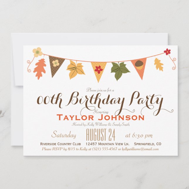 Fall Colour Leaves Bunting Flag Birthday Party Invitation (Front)