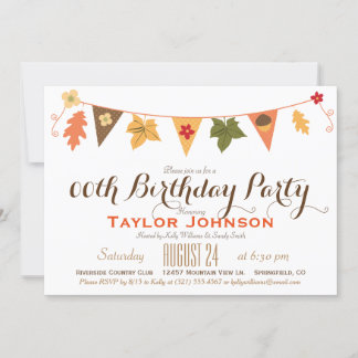 Fall Colour Leaves Bunting Flag Birthday Party Invitation