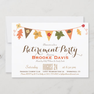 Fall Colour Leaves Bunting Flag Retirement Party Invitation