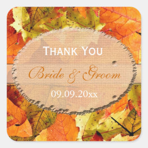 fall colour leaves wedding favour thank you square sticker