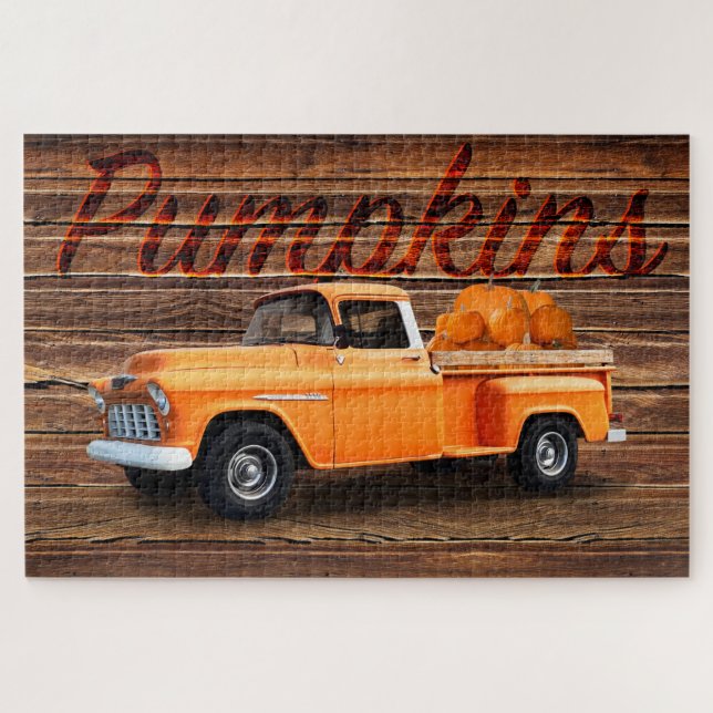 Fall Colour Orange Truck with Pumpkins Jigsaw Puzzle (Horizontal)