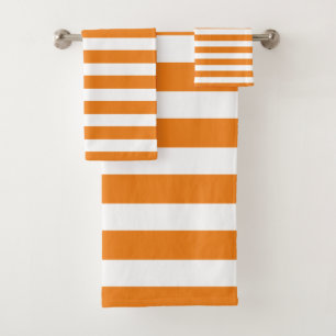 Fall Colour Pumpkin Spice & White Striped Bath Towel Set