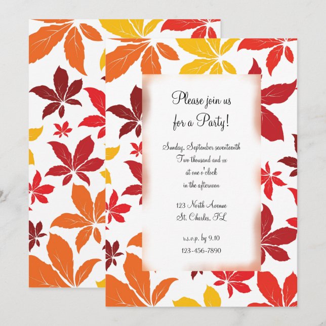Fall Coloured Leaves All Occasion Party Invitation (Front/Back)