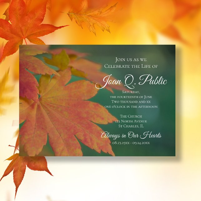 Fall Coloured Leaves Celebration of Life Memorial Invitation (Creator Uploaded)