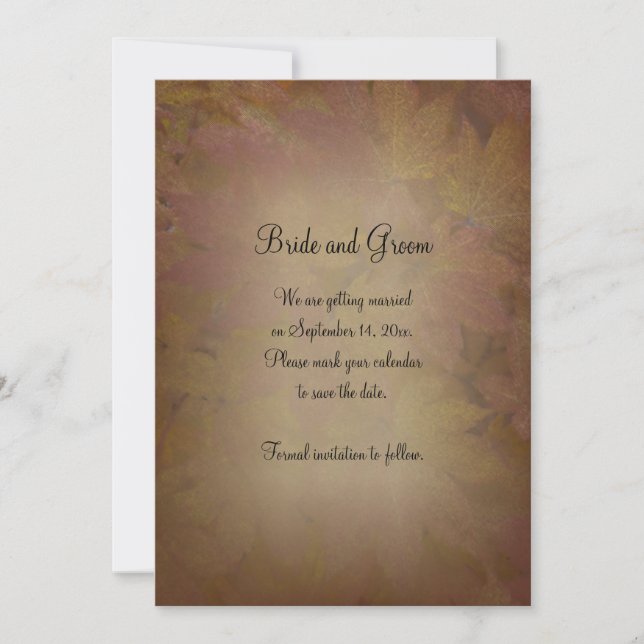 Fall Coloured Maple Leaves Wedding Save the Date (Front)