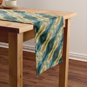Fall Colourful Abstract Leaf Art Green Yellow Brow Long Table Runner
