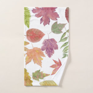 Fall colourful watercolor leaves modern bath decor hand towel