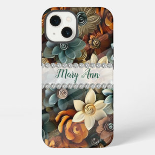Fall colours 3D flowers, diamond frame custom iPhone 13 Case