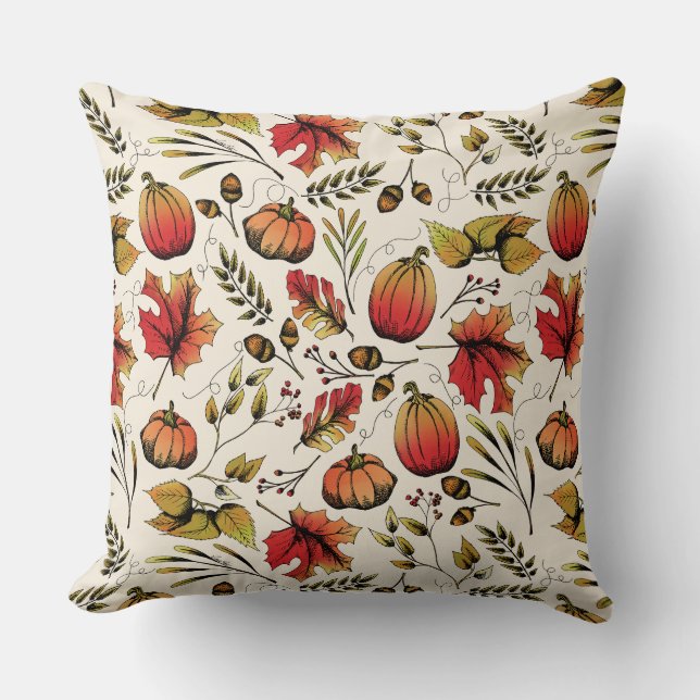 Fall Colours Autumn Pumpkin Harvest Throw Pillow (Front)