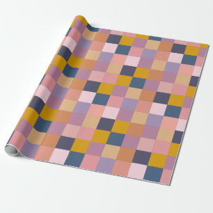 Fall Colours Chequerboard Patchwork Pattern Wrapping Paper