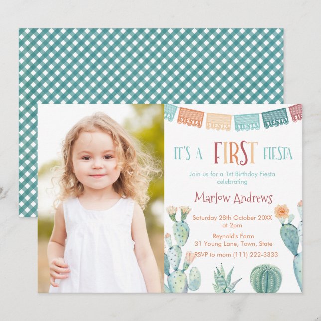 Fall Colours FIRST Fiesta 1st Birthday Party Photo Invitation (Front/Back)