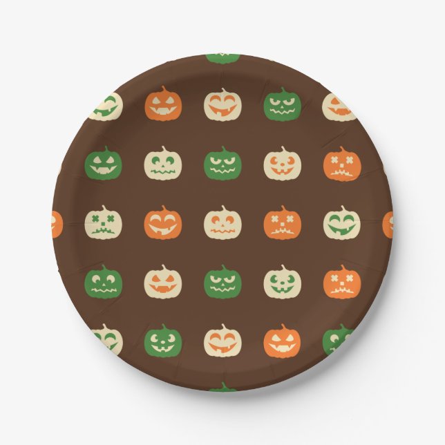 Fall Colours Halloween Pumpkin Pattern Paper Plate (Front)