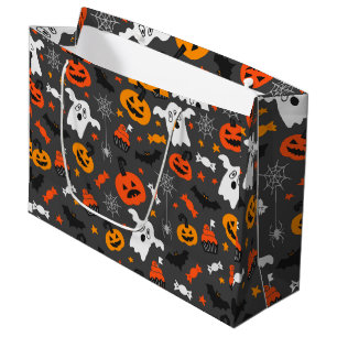 Fall colours Halloween symbols pattern on dark-gre Large Gift Bag