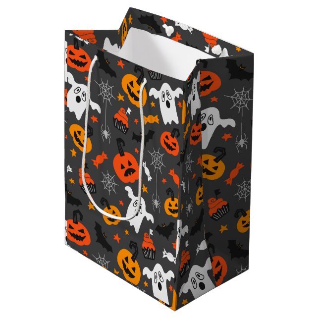 Fall colours Halloween symbols pattern on dark-gre Medium Gift Bag (Front Angled)