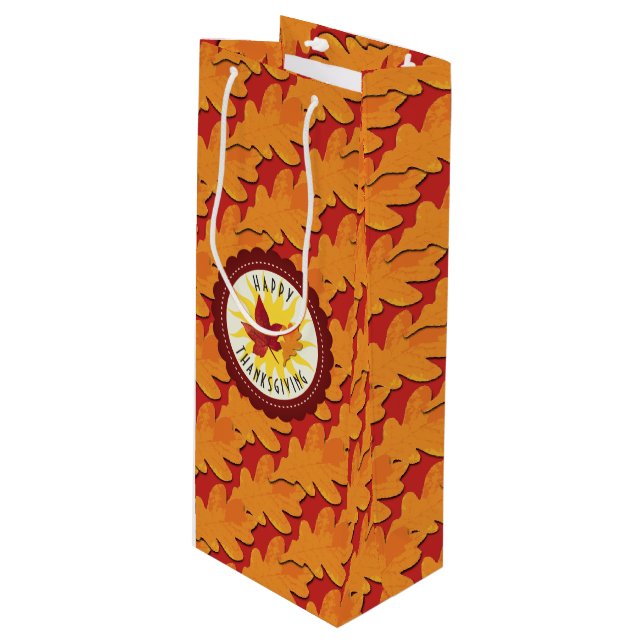 Fall Colours Happy Thanksgiving Wine Gift Bag (Front Angled)