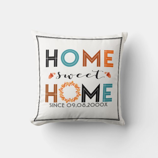 Fall Colours-Home Sweet Holme Text Throw Pillow (Front)