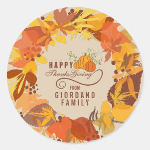 Fall Colours Leafs Thanks Giving Wreath Classic Round Sticker