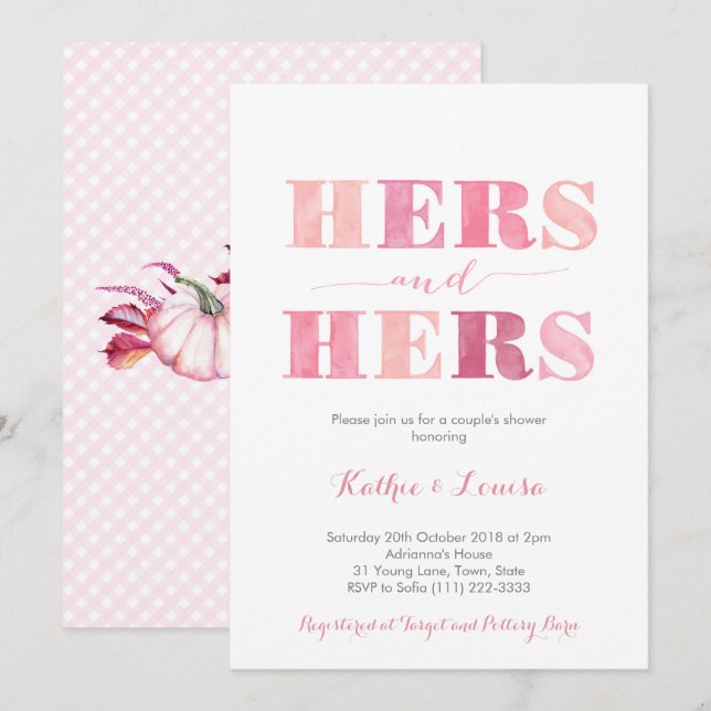 Fall Colours Lesbian Gay Female Couples Shower Invitation (Front/Back)