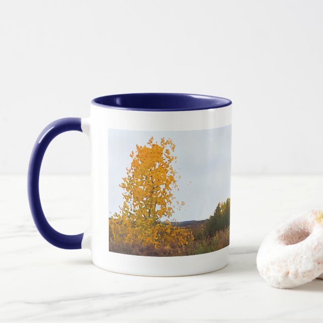 Fall Colours Lone Cottonwood Tree Impressionist Ar Mug (With Donut)