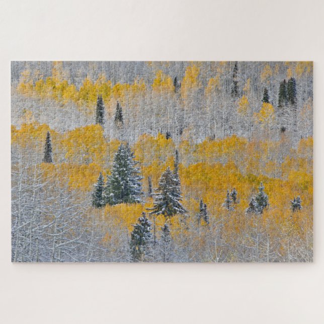 Fall Colours of Aspens & Fresh Snow Keebler Pass Jigsaw Puzzle (Horizontal)