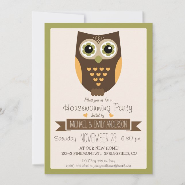 Fall Colours Owl, Housewarming Party Invitation (Front)