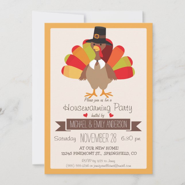 Fall Colours Thanksgiving Turkey Housewarming Part Invitation (Front)