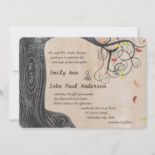 Fall Colours Tree on Brown Paper Wedding Invite
