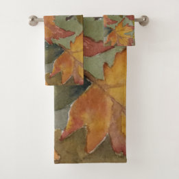 Fall Colours Watercolor Fallen Leaves Towel Set   