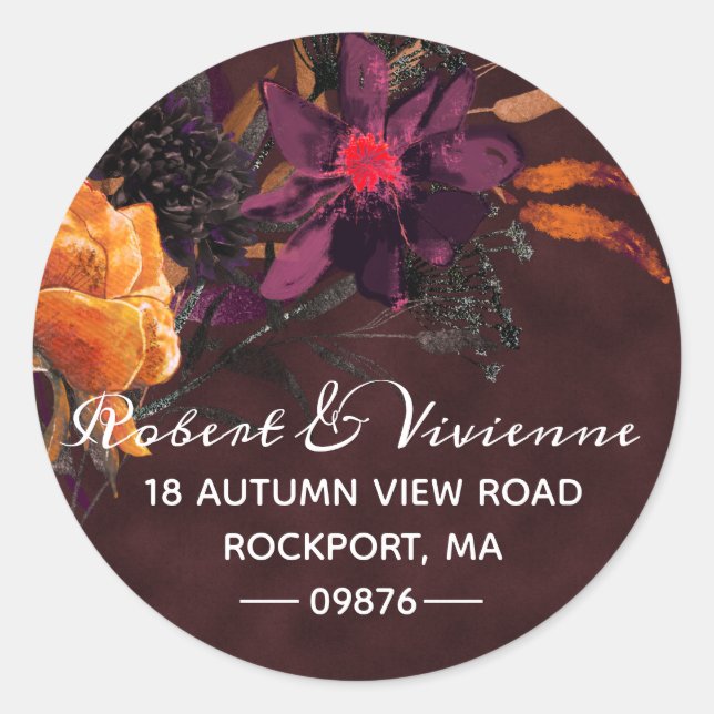 Fall Colours Wedding Round Return Address Label (Front)