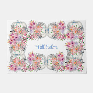 Fall Colours White Pumpkin Watercolor Floral Autum Doormat