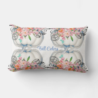 Fall Colours White Pumpkin Watercolor Floral Autum Lumbar Pillow