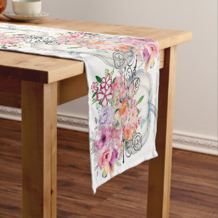 Fall Colours White Pumpkin Watercolor Floral Autum Medium Table Runner