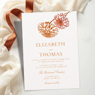 Fall Copper Terracotta Modern Dahlias Wedding Invitation