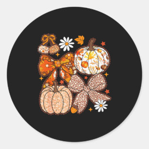 Fall Coquette Bow Fall Pumpkin Thanksgiving Women  Classic Round Sticker